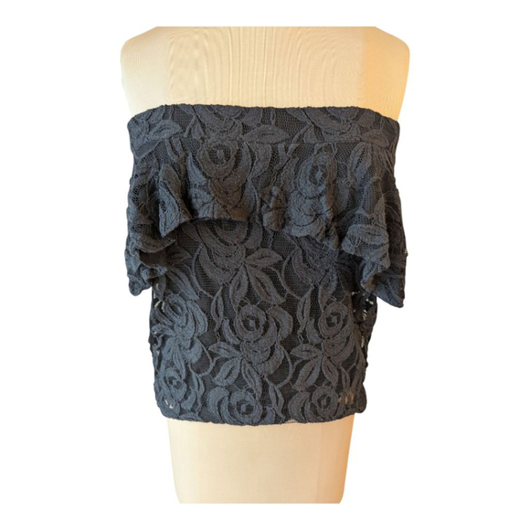 INC International Concepts Tops - INC Black Lace Strapless Ruffle‎ Top Women's Size 4 Whimsigoth Romantic EUC